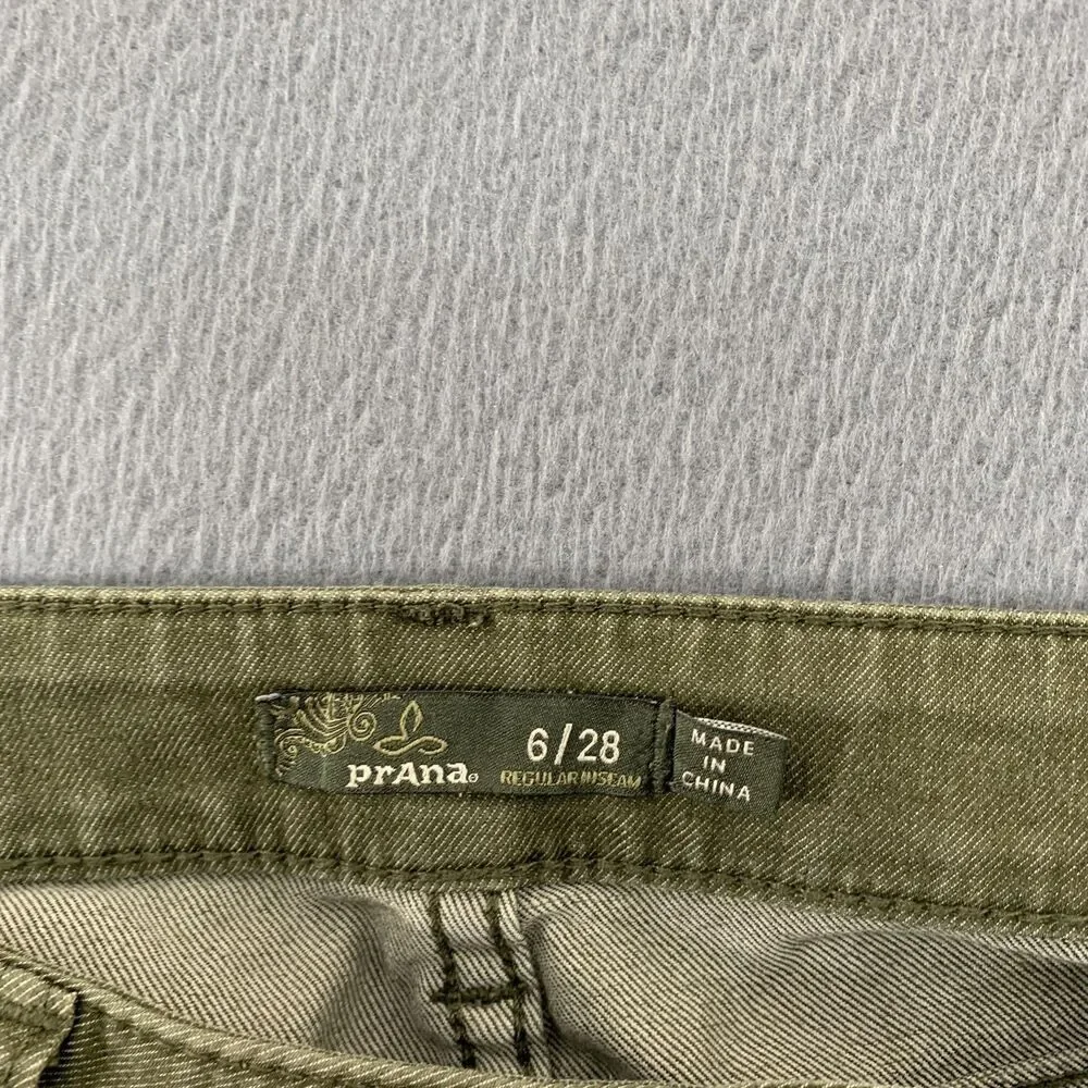 PrAna Jeans Womens 6/28 Green Medium Wash Slim Tapered Mid Rise Stretch Denim